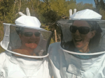 Kaila and Victoria posing in their bee suits