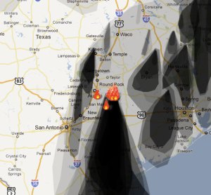 satellite map of current fires in Texas from Weather Underground