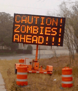 caution zombies ahead road sign